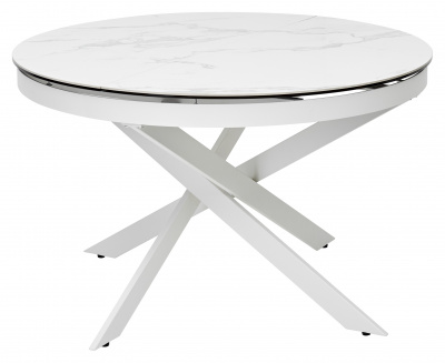 Стол TRENTO 120 HIGH GLOSS STATUARIO Белый мрамор глянцевый, керамика/ белый каркас М-City