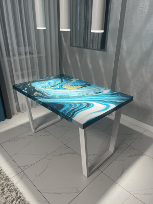 Стол Квадро 3D 1200*800(столешница Бирюза/опора белая)