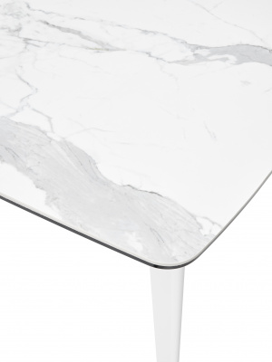Стол ELIOT 120 HIGH GLOSS STATUARIO Белый мрамор глянцевый, керамика/ белый каркас М-City