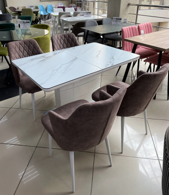 Стол ALTA 120 GREY-WHITE MARBLE/ WHITE глазурованное стекло М-City