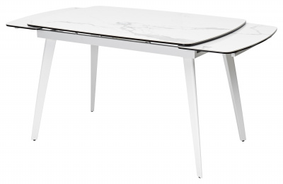 Стол ELIOT 120 HIGH GLOSS STATUARIO Белый мрамор глянцевый, керамика/ белый каркас М-City