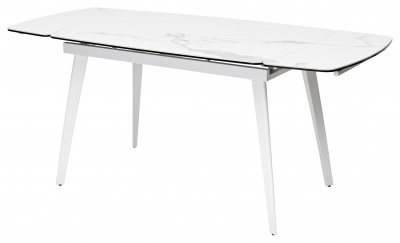 Стол ELIOT 120 HIGH GLOSS STATUARIO Белый мрамор глянцевый, керамика/ белый каркас М-City